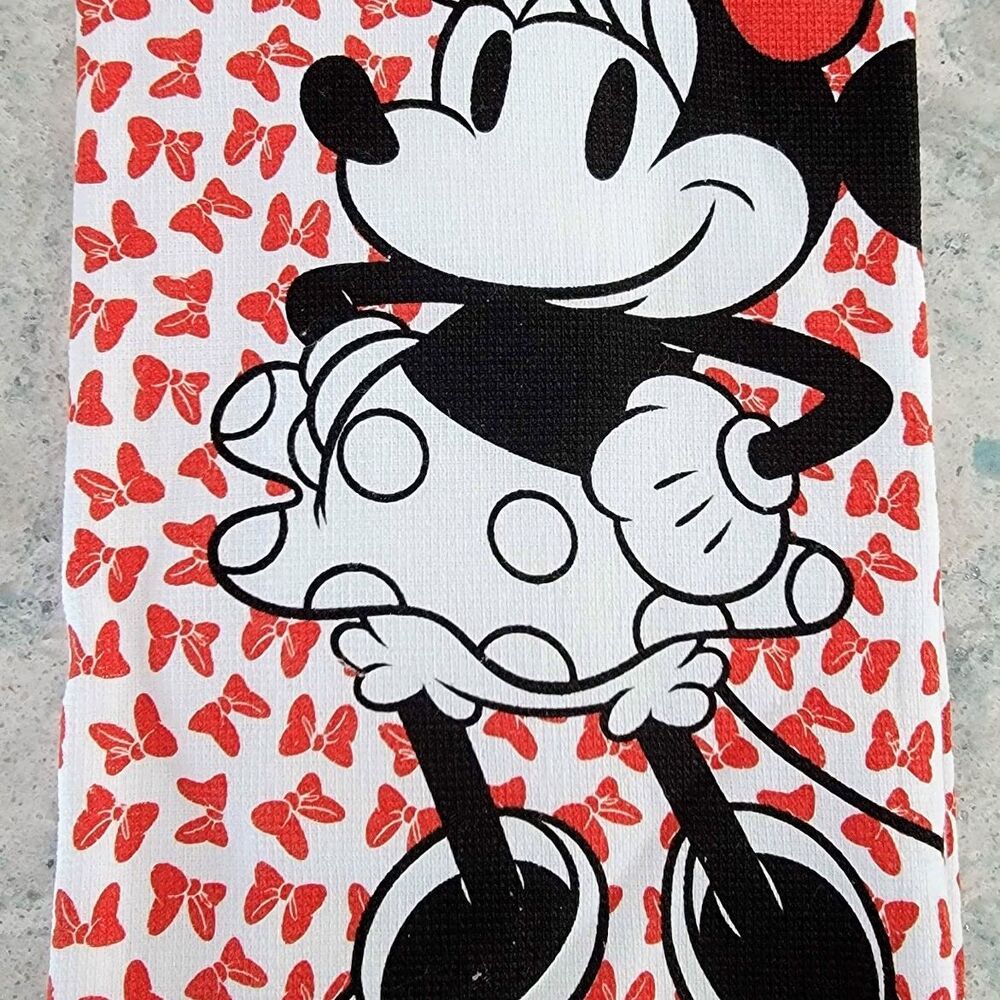 DISNEY MINNIE MOUSE Kitchen Towel Set of 2 Soft 100% Cotton Red Towels NEW
